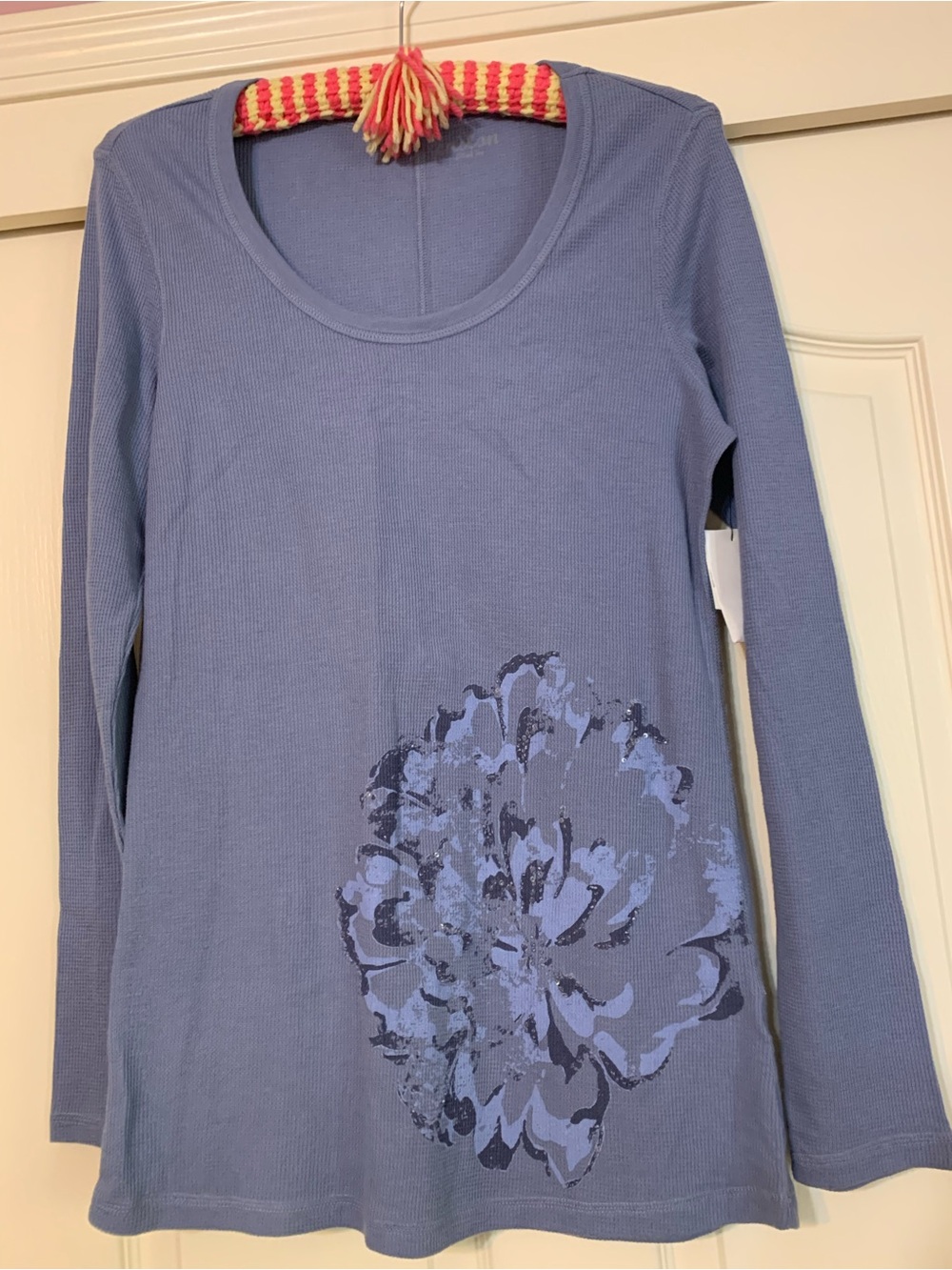 Caslon Blue Long-Sleeve Scoop Neck Top with Floral Print